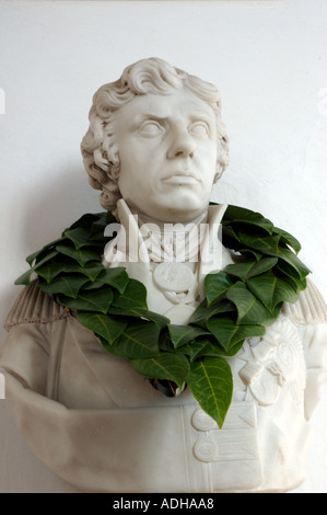 Busto di Lord Nelson nella Chiesa di Tutti i Santi Burnham Thorpe, Norfolk, Regno Unito Foto Stock