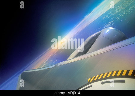 In aereo la visualizzazione della finestra del parafango e motore jet con nuvole e sole che splende sul parafango polarizzati Foto Stock