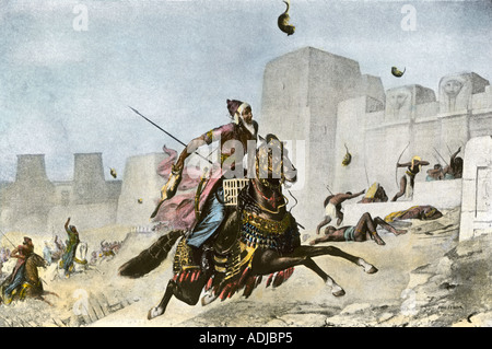 I persiani hockey irlandese gatti in Pelusium durante Cambyses II conquista dell'Egitto 525 BC. Colorate a mano di mezzitoni una illustrazione Foto Stock