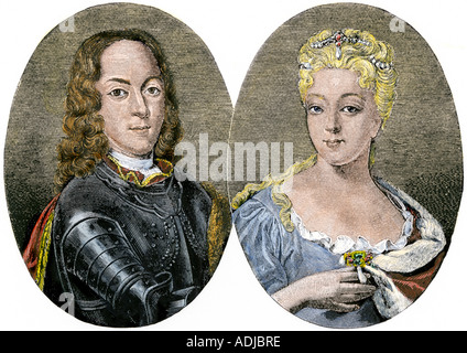 Tsarevitch Alexis figlio di Pietro il Grande e il Crown Princess Charlotte. Colorate a mano la xilografia Foto Stock