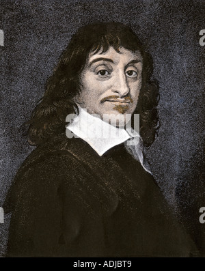 Rene Descartes. Colorate a mano l'incisione Foto Stock