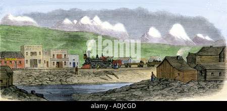 Union Pacific la ferrovia transcontinentale alla stazione Sherman nel territorio del Wyoming 1869. Colorate a mano la xilografia Foto Stock