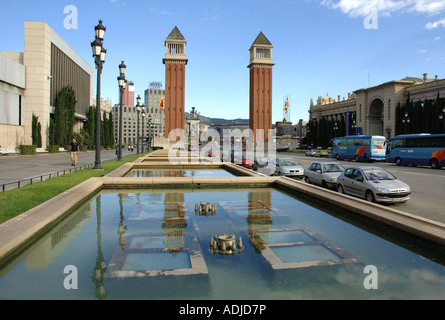 Vista panoramica di Plaça de Espanya Barcellona Barça Catalogna Catalogna Costa Brava España Spagna Europa Foto Stock