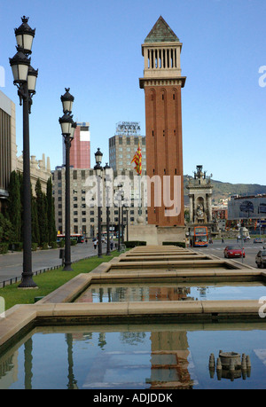 Vista panoramica di Plaça de Espanya Barcellona Barça Catalogna Catalogna Costa Brava España Spagna Europa Foto Stock