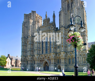 Cattedrale di Wells e prati wells somerset Inghilterra Foto Stock