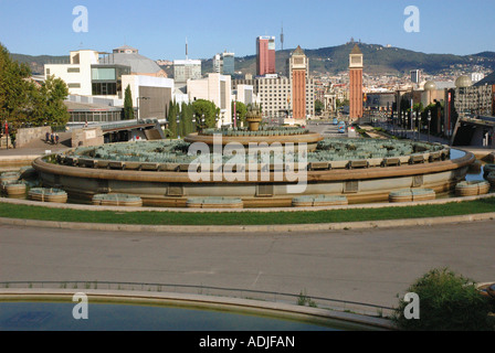 Vista panoramica di Plaça de Espanya Barcellona Barça Catalogna Catalogna Costa Brava España Spagna Europa Foto Stock