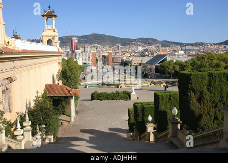 Vista panoramica di Plaça de Espanya Barcellona Barça Catalogna Catalogna Costa Brava España Spagna Europa Foto Stock