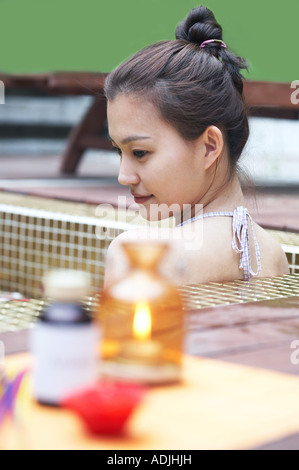 Aroma terapia elementi nella stanza da bagno Foto Stock