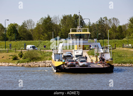Rijswijk traghetto per auto, il fiume Nederrijn in Olanda, vicino a Wijk bij Duurstede, Paesi Bassi, Olanda Foto Stock