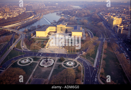 Vista aerea del Philadelphia Museum of Art, Eakins ovale e Schuylkill River Foto Stock