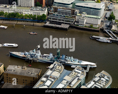 Vista aerea della HMS Belfast nel Tamigi Foto Stock
