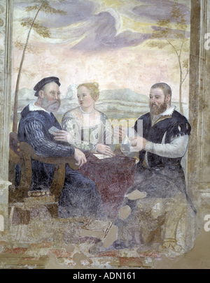 Albettone, Villa Campiglia Negri de' Salvi, 'Saal mit Fresken, dettaglio 'Dcome Kartenspiel' Foto Stock