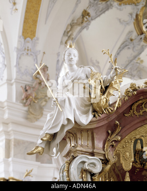 Vierzehnheiligen, Gnadenaltar in der Wallfahrtskirche, Heilige Margareta, schirmt die Schwangeren und Bauern Foto Stock