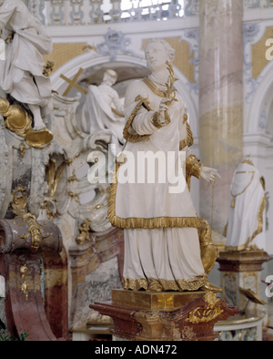 Vierzehnheiligen, Gnadenaltar in der Wallfahrtskirche, Heiliger Cyriakus, Patrono der Zwangsarbeiter Foto Stock