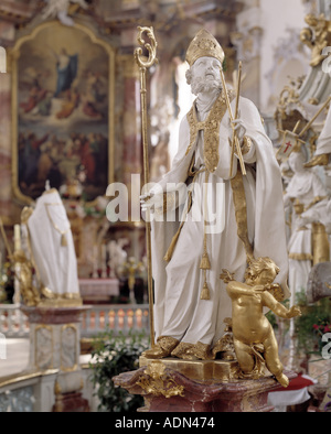 Vierzehnheiligen Gnadenaltar in der Wallfahrtskirche Heiliger Blasius wacht über Wachszieher Gerber Schuster Seifensieder und abbiamo Foto Stock