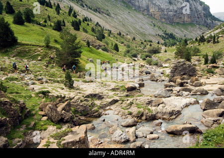 Spagna Aragona Ordesa Y Monte Perido Parco Nazionale Sentiero escursionistico e fiume nel Canonico de Aniscio Aniscio Canyon Foto Stock