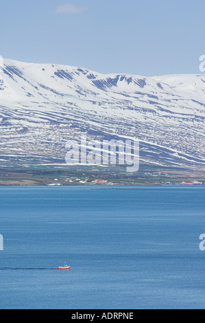 Piccola barca da pesca in Eyjafjordur vicino a Akureyri Islanda del Nord Europa UE Foto Stock