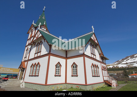 Chiesa islandese di Husavik Gardarsbraut Nord Islanda EU Europe Foto Stock