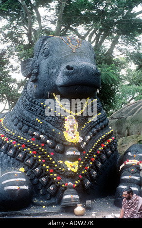 Gigantesca statua di Shiva's bull, Nandi, Chamundi Hill, Mysore, Karnataka, India Foto Stock