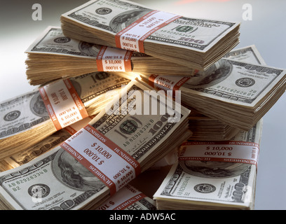 Mazzette di 100 dollari USA per banconote con GOLDEN BEAM Foto Stock