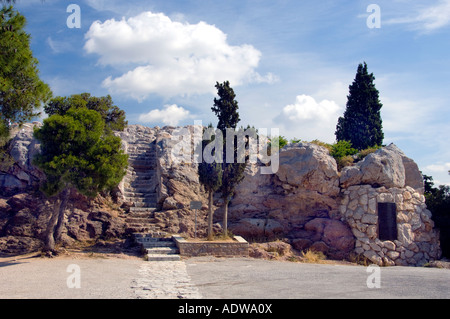 Mars Hill o l Areopago vicino all'Acropoli di Atene in Grecia Foto Stock