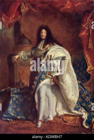 Louis XIV noto come il Re Sole. Colore mezzetinte di una pittura Foto Stock
