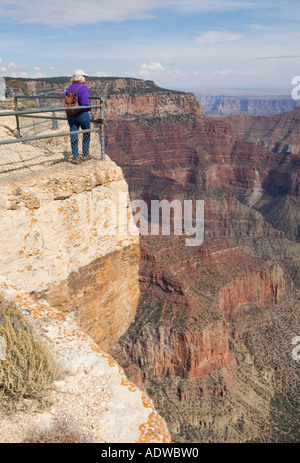 Arizona Parco Nazionale del Grand Canyon North Rim vista dalla finestra degli angeli viewpoint visitatore femmina MR Foto Stock