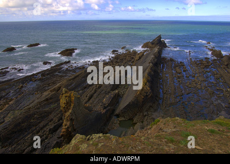 Rocce vicino Hartland Point in Devon Foto Stock