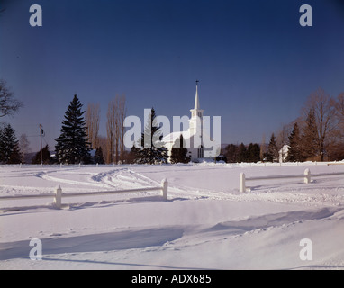 Chiesa sulla coperta di neve Verde in Comune Craftsbury Vermont USA in inverno la Nuova Inghilterra Foto Stock