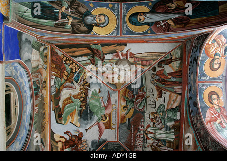 Il Monte Athos Terra Santa affresco la Sacra Bibbia icona grafica iconica cartolina colorata multicolor Viaggi turismo colore colore Foto Stock