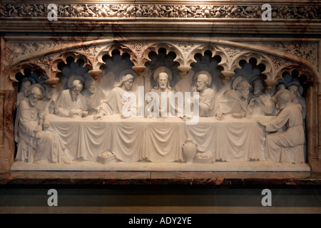 Altare Carving dell Ultima Cena a Lockerley chiesa in Hampshire REGNO UNITO Foto Stock