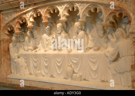 Altare Carving dell Ultima Cena a Lockerley chiesa in Hampshire REGNO UNITO Foto Stock