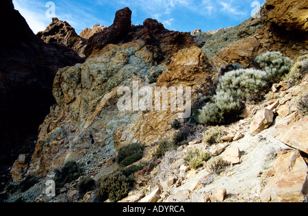 Close-up di formazioni rocciose a Los Roques de Garcia nel Parco Nazionale del Teide Tenerife Canarie Spagna Foto Stock