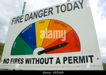 Bush pericolo di incendio segno del Nuovo Galles del Sud Australia Foto Stock