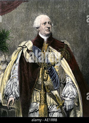 Il re George III nel suo royal costumi. Colorate a mano la xilografia Foto Stock