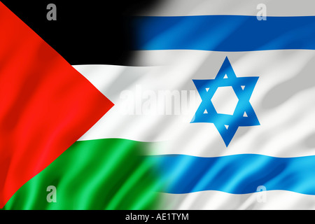 L'Israele e Palestina bandiere mostrato con increspature causati dal vento Foto Stock