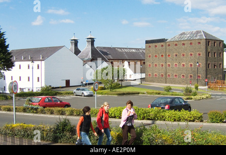 Old Bushmills Distillery, nella contea di Antrim. Torri di sfiato e di vecchi magazzini dei mondi più antica distilleria di whisky a Bushmills. Foto Stock