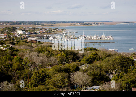 Vista aerea di sant'Agostino di ingresso e l'Oceano Atlantico dal faro di sant'Agostino, Florida, Stati Uniti d'America Foto Stock