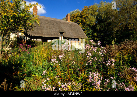 Giardini di abbellire la casa di Anne Hathaway cottage in Stratford, Inghilterra. Foto Stock