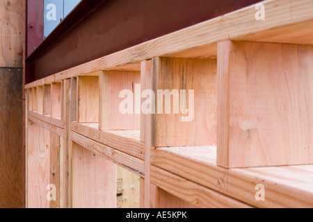 Costruzione di un muro che è incorniciato di legno e di metallo ad un home rimodellare sito in costruzione Foto Stock