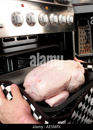 Uomo di pollo di tostatura Foto Stock