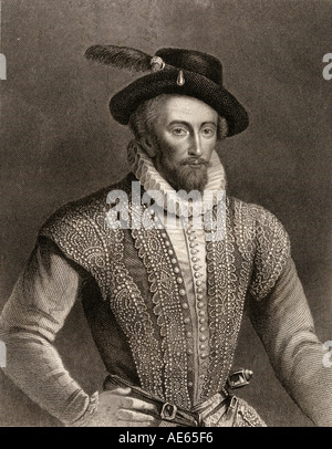 Sir Walter Raleigh, c 1554 - 1618.Italiano sbarcati gentleman, scrittore, poeta, soldato, politico, cortigiano, spy e explorer. Incisi da W Holl Foto Stock