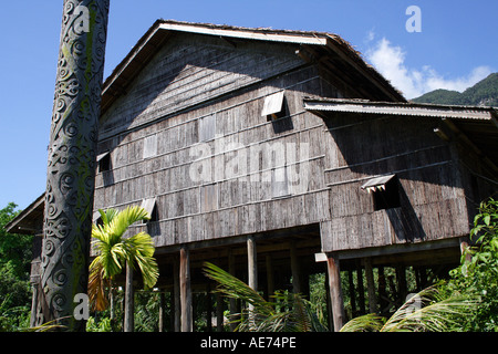 Tradizionale Longhouse Melanau, Sarawak Villaggio Culturale, Sarawak, Borneo, Malaysia Foto Stock