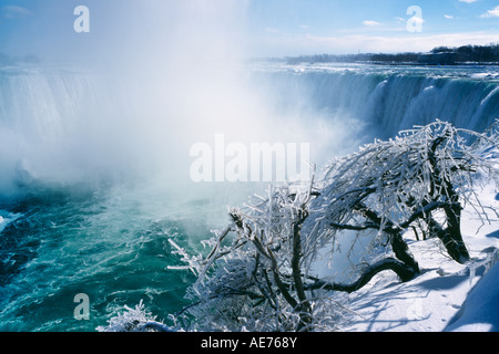 Cascate del Niagara in inverno dal sotto le cascate Foto Stock