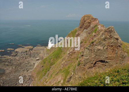 Trinity House faro sul Devon sentiero costiero a Hartland Point. Foto Stock