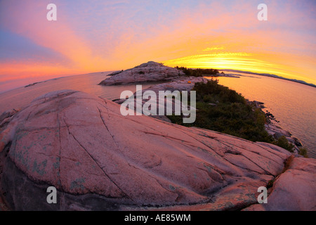 Tramonto su isola in Georgian Bay Ontario Canada Foto Stock