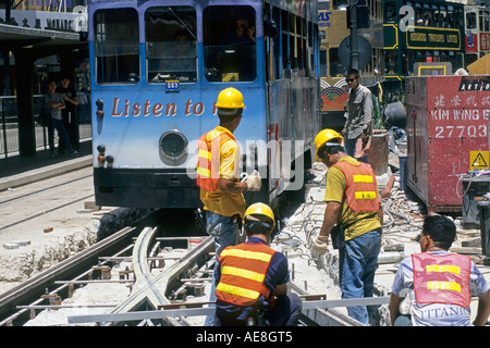 Riparare le linee di tram Causeway Bay Hong Kong Foto Stock