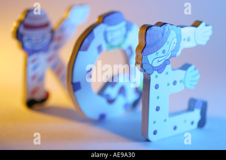 Clown in legno alfabeti Foto Stock