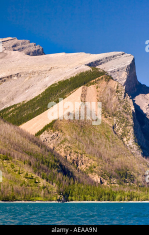 Formazione geologica presso il Lago Minnewanka, il Parco Nazionale di Banff Foto Stock