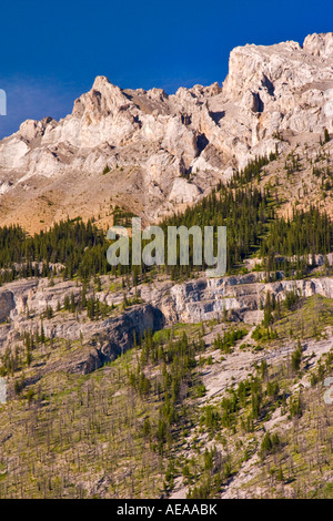 Formazione geologica presso il Lago Minnewanka, il Parco Nazionale di Banff, Canada Foto Stock